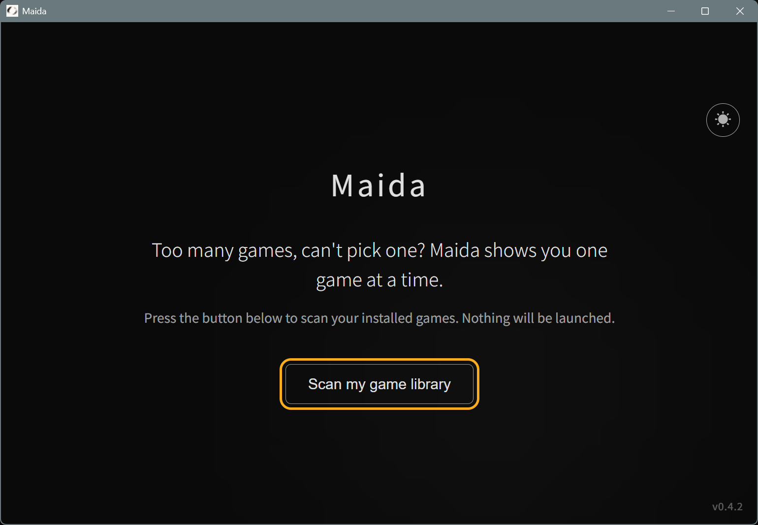 Maida onboarding screen on first launch