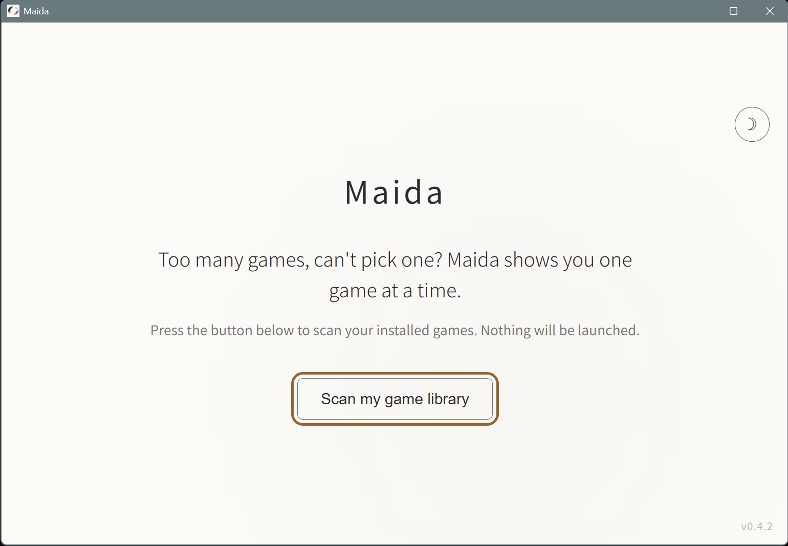 Maida onboarding screen on first launch