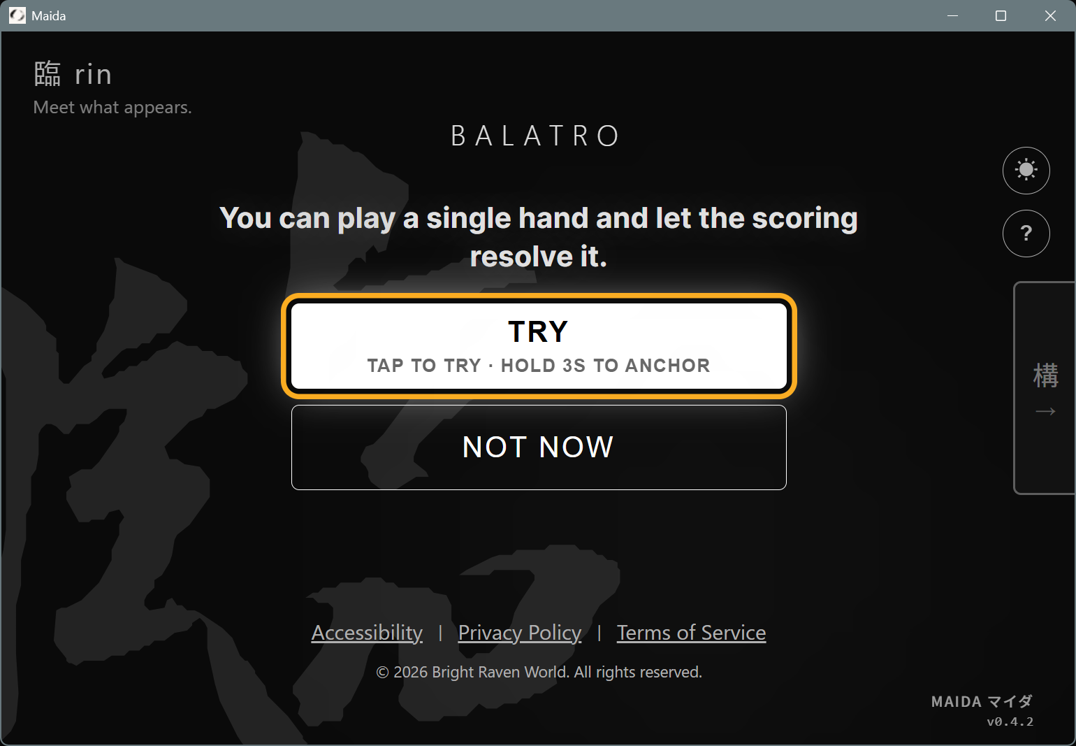 Maida Rin view showing one game at a time with Play and Not Now options