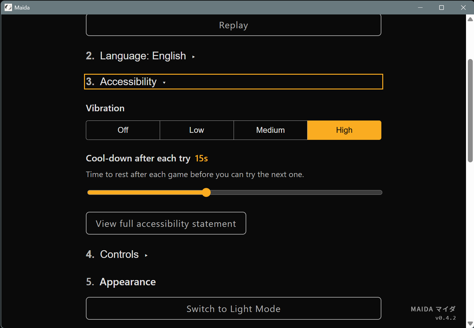 Settings screen 2