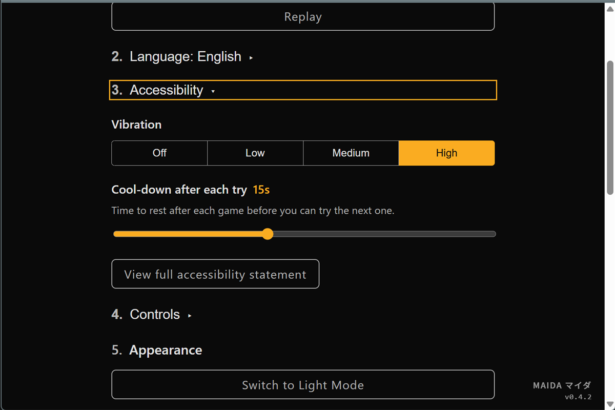 Settings screen 2