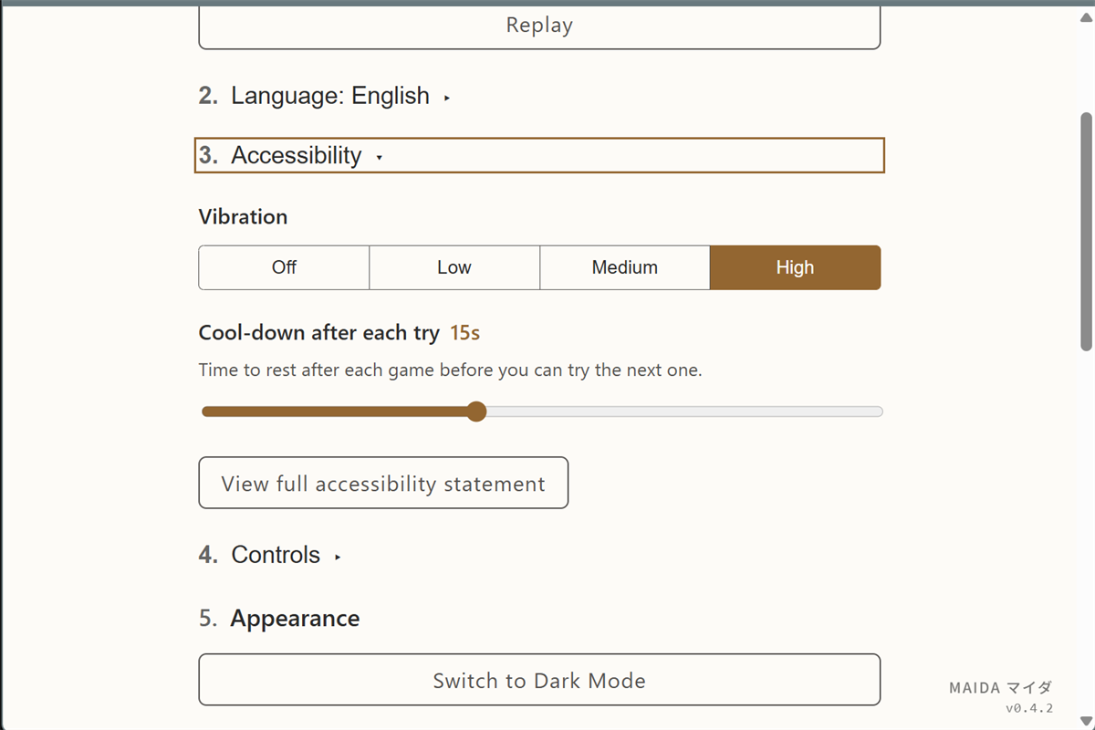 Settings screen 2